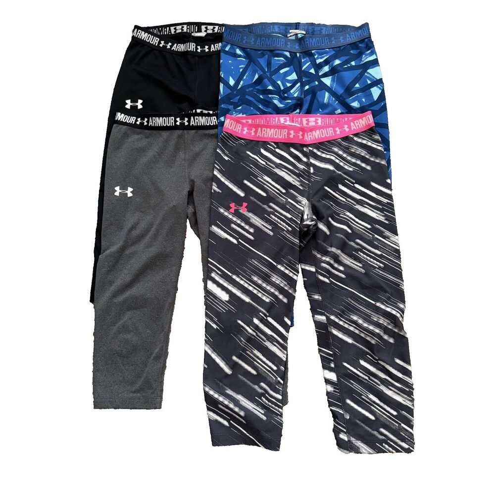 Lot of 4 Under Armour Girls Medium Crop Capri Leggings Athletic Activewear
